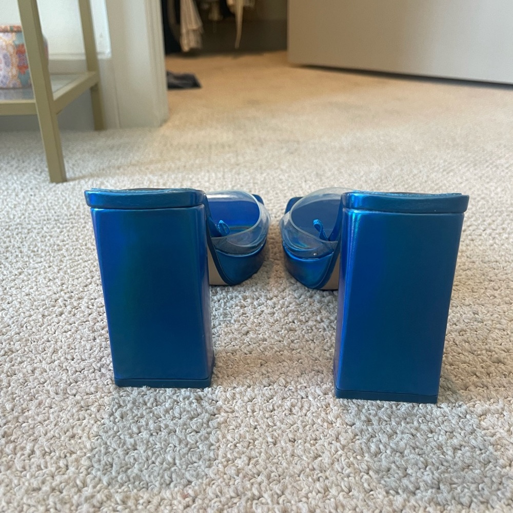 Zara High Heeled Vinyl Sandals Metallic Blue - Picture 4 of 6
